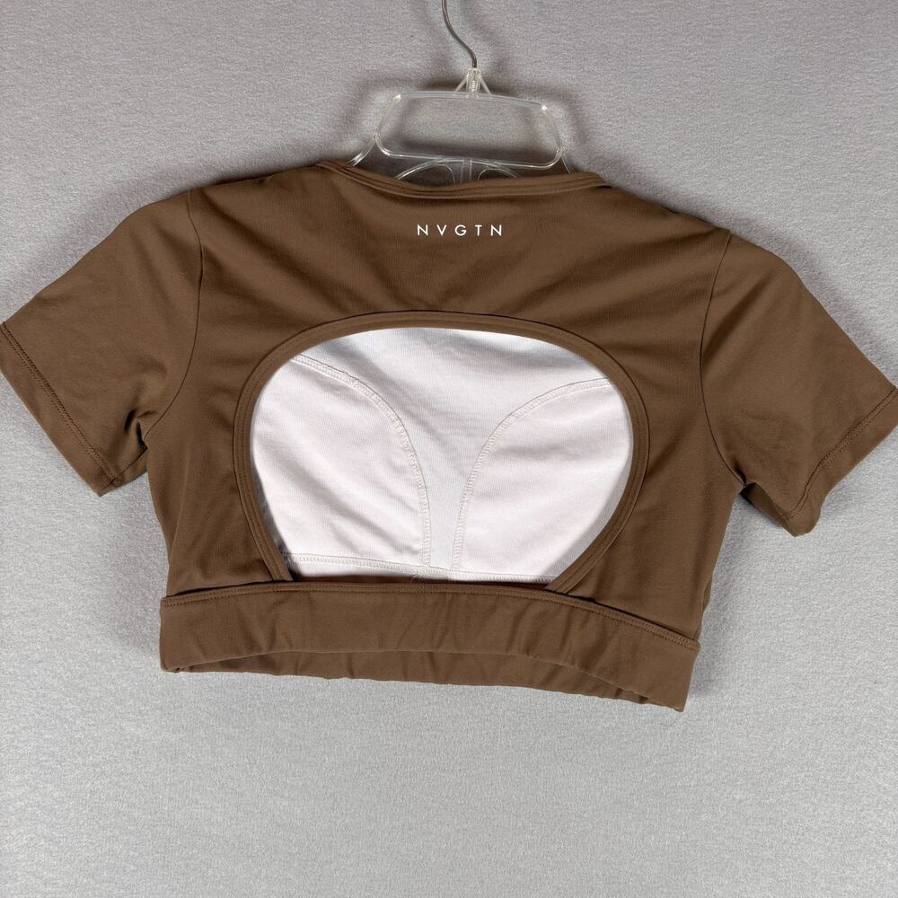 NVGTN Women's Small Brown Short Sleeve Cutout Crop Top Built In Bra